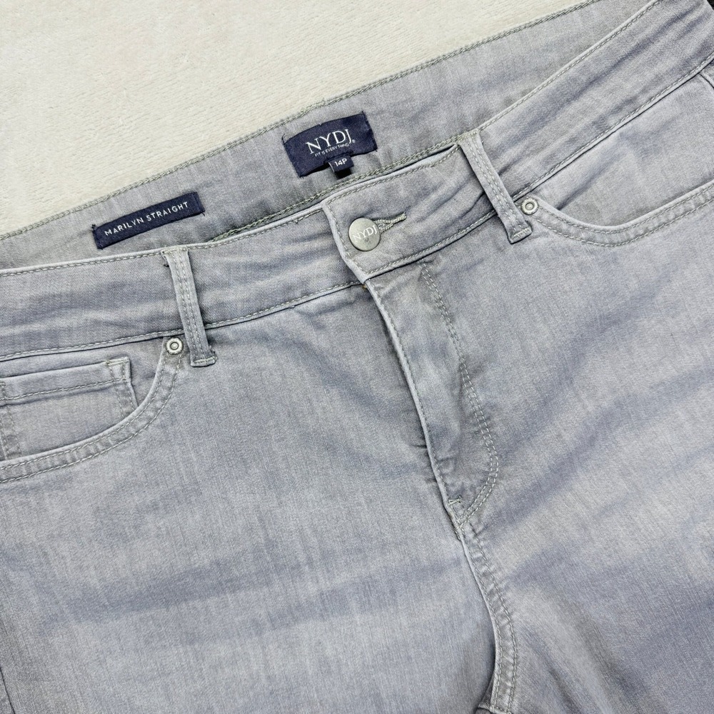 NYDJ Jeans Womens 14P Marilyn‎ Straight Cropped Raw Hem High Rise Faded Gray